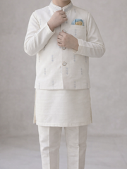Boys 3 Piece Waistcoat Suit – Kurta Shalwar/Pajama Set - Art D46 Off White