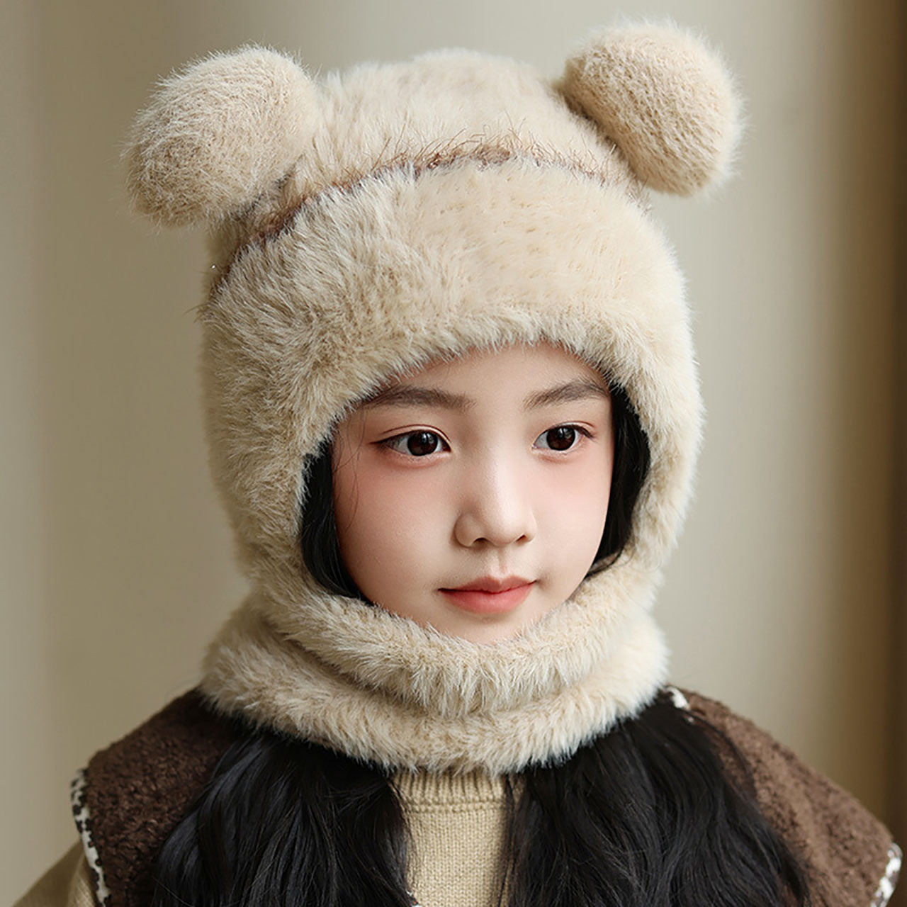 Warm Plush Pullover 2 in 1 Protection Cap with Mask - Free Size