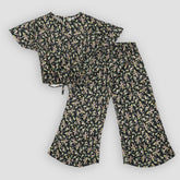 Black with Mini Flowers crop-top with Bell Bottom -CT145