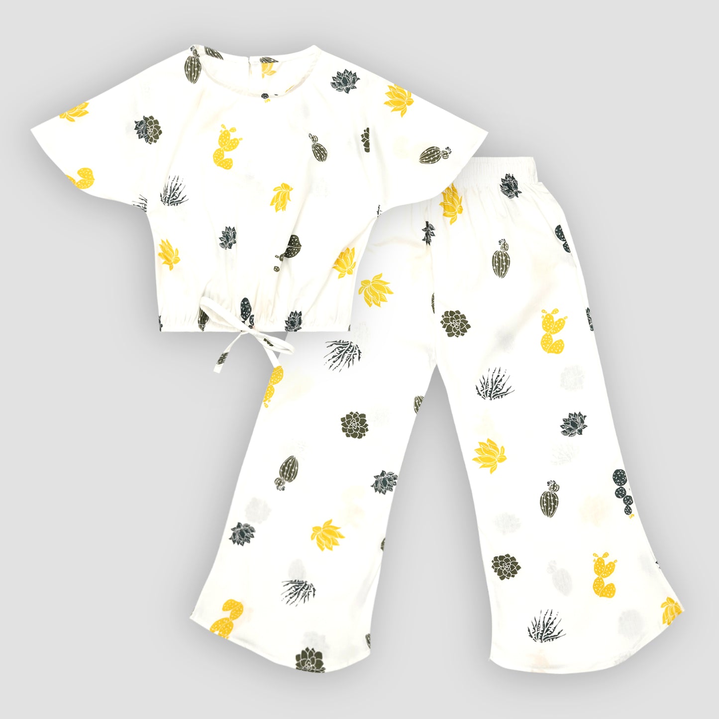 White Cactus crop-top with Bell Bottom -CT141