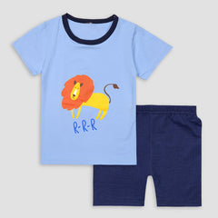 Kids Cotton T-Shirt & Shorts Set |RRR Lion -Blue -CS1118 - Maa Sadqay