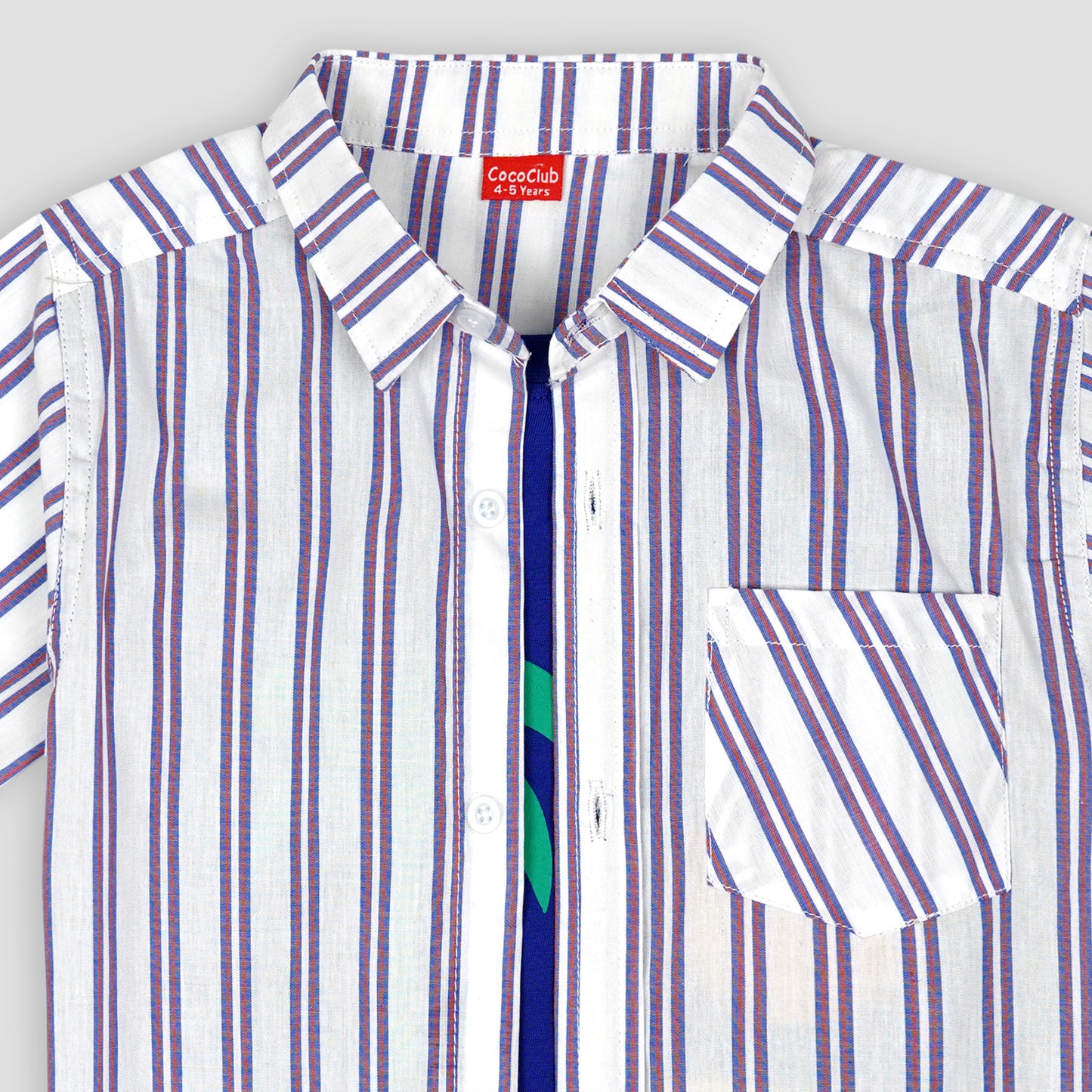 White Striped Double Shirt -Blue Inner -DS112