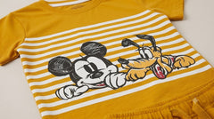 Boys Mustard Yellow Mickey Mouse Character T-Shirt & Shorts Set- BNS2002
