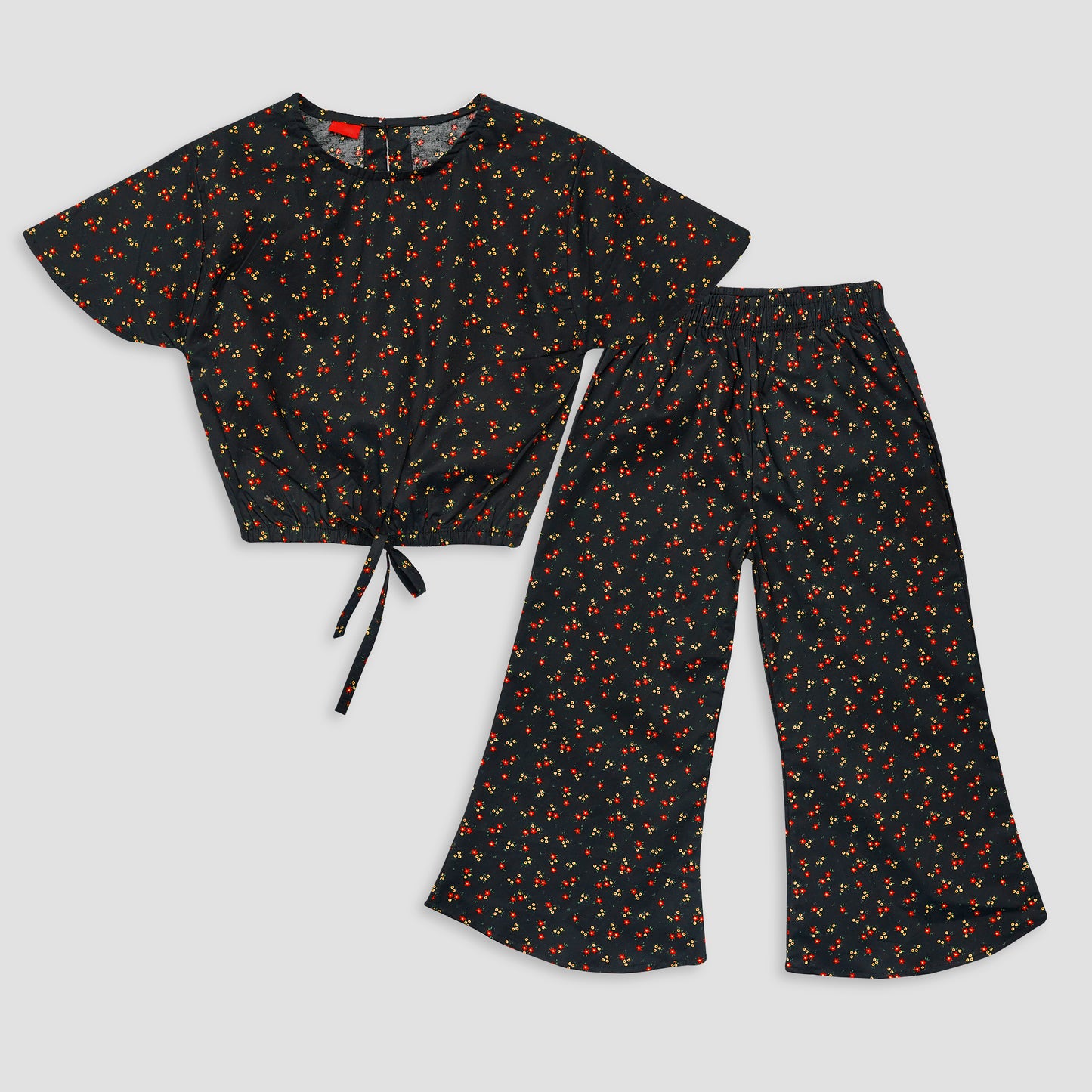 Printed Black-Crop-top with Bell Bottom -CT153