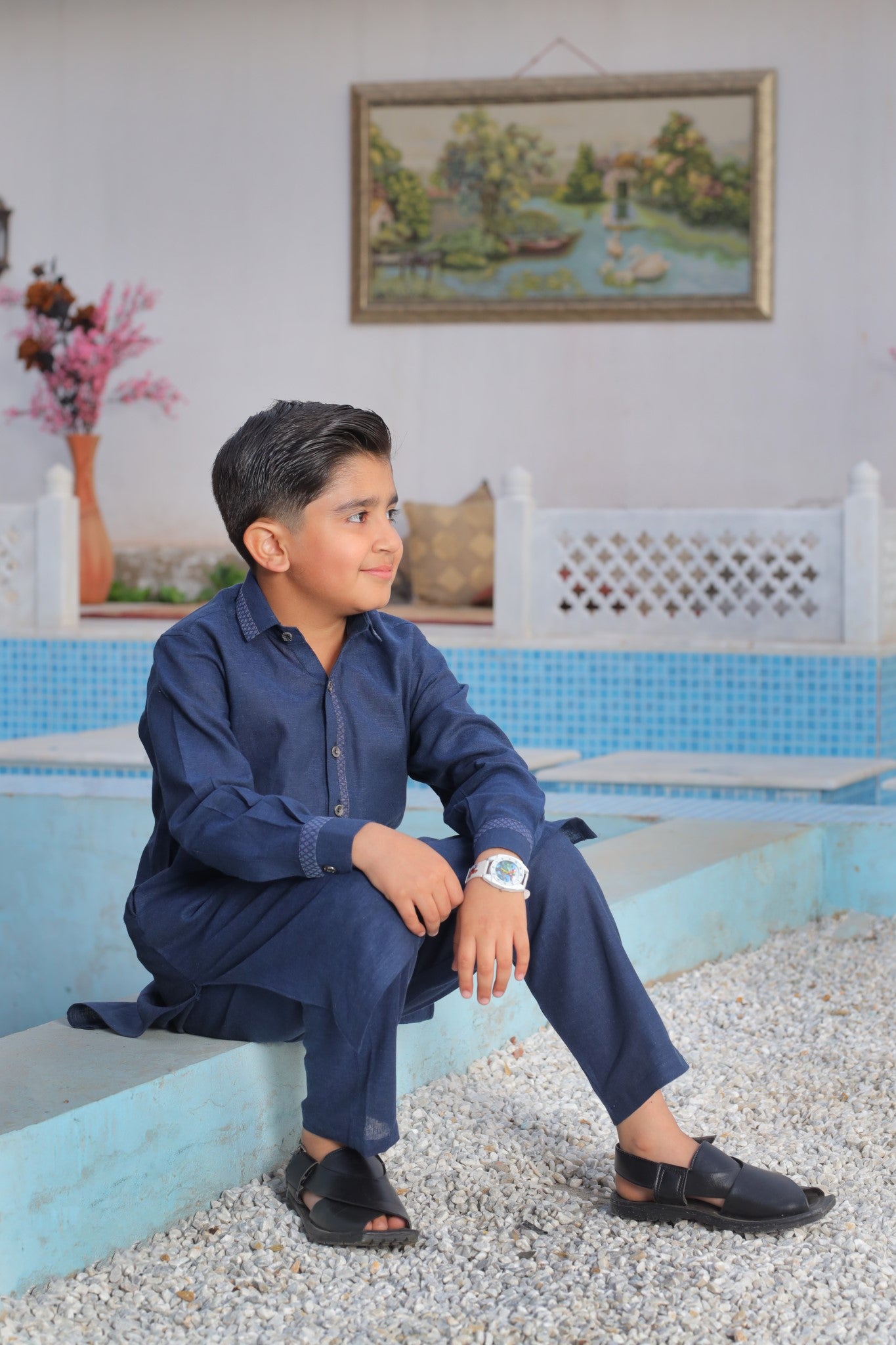 Classic Navy Kurta Trouser Set