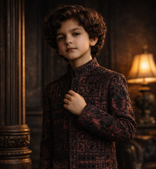 Maroon Hand-Embroidered Kids Sherwani - Maa Sadqay