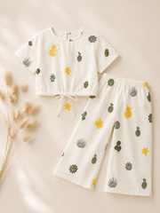 White Cactus crop-top with Bell Bottom -CT141