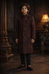 Maroon Hand-Embroidered Kids Sherwani - Maa Sadqay