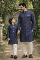 Self Print Textured Kurta Pajama For Boys & Men- Father Son Duos - Maa Sadqay