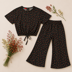 Printed Black-Crop-top with Bell Bottom -CT153