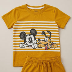 Boys Mustard Yellow Mickey Mouse Character T-Shirt & Shorts Set- BNS2002