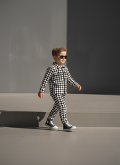 Corduroy Co-ord set for boys- checkboard Black cc10