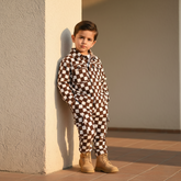 Corduroy Co-ord set for boys- chocolate checkboard cc11