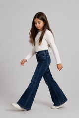Girls Dark Wash High-Rise Seamed Flare Bootcut Denim Jeans - DJ17