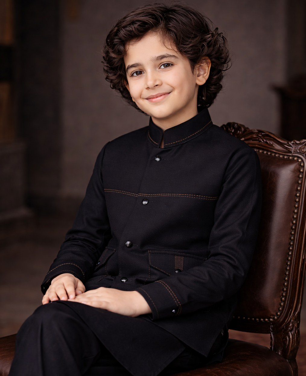 Boys Premium Al karam 3 Piece Waistcoat Suit – Kurta Shalwar/Pajama Set - Art 2600 Black - Maa Sadqay