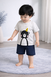 Kids Cotton T-Shirt & Shorts Set |Chill out Bear -Grey -CS1116