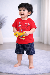 Kids Cotton T-Shirt & Shorts Set |GO GO Gator Skate Dino -Red -CS1125