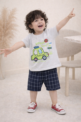 Kids Cotton T-Shirt & Shorts Set |Vroom Go Away -Grey -CS1102
