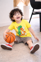 Kids Cotton T-Shirt & Shorts Set |Dream Team Dino -Yellow -CS1128