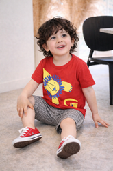 Kids Cotton T-Shirt & Shorts Set |Playful Lion -Red -CS1111