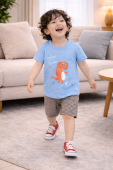 Kids Cotton T-Shirt & Shorts Set |Hello Dude -Blue -CS1110