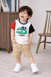 Kids Cotton T-Shirt & Shorts Set |The Crocodile -White -CS1119