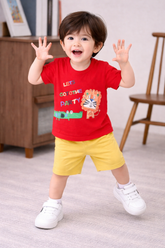 Kids Cotton T-Shirt & Shorts Set |Lets go to the party -Red -CS1106