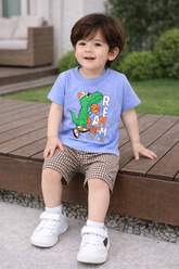 Kids Cotton T-Shirt & Shorts Set |Dream Team Dino -Blue -CS1127