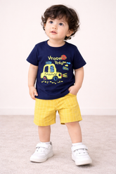 Kids Cotton T-Shirt & Shorts Set |Vroom Go Away -Blue -CS1103