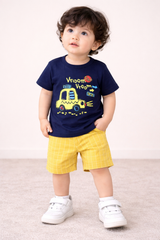 Kids Cotton T-Shirt & Shorts Set |Vroom Go Away -Blue -CS1103