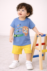 Kids Cotton T-Shirt & Shorts Set |Lets go to the party -Blue -CS1105