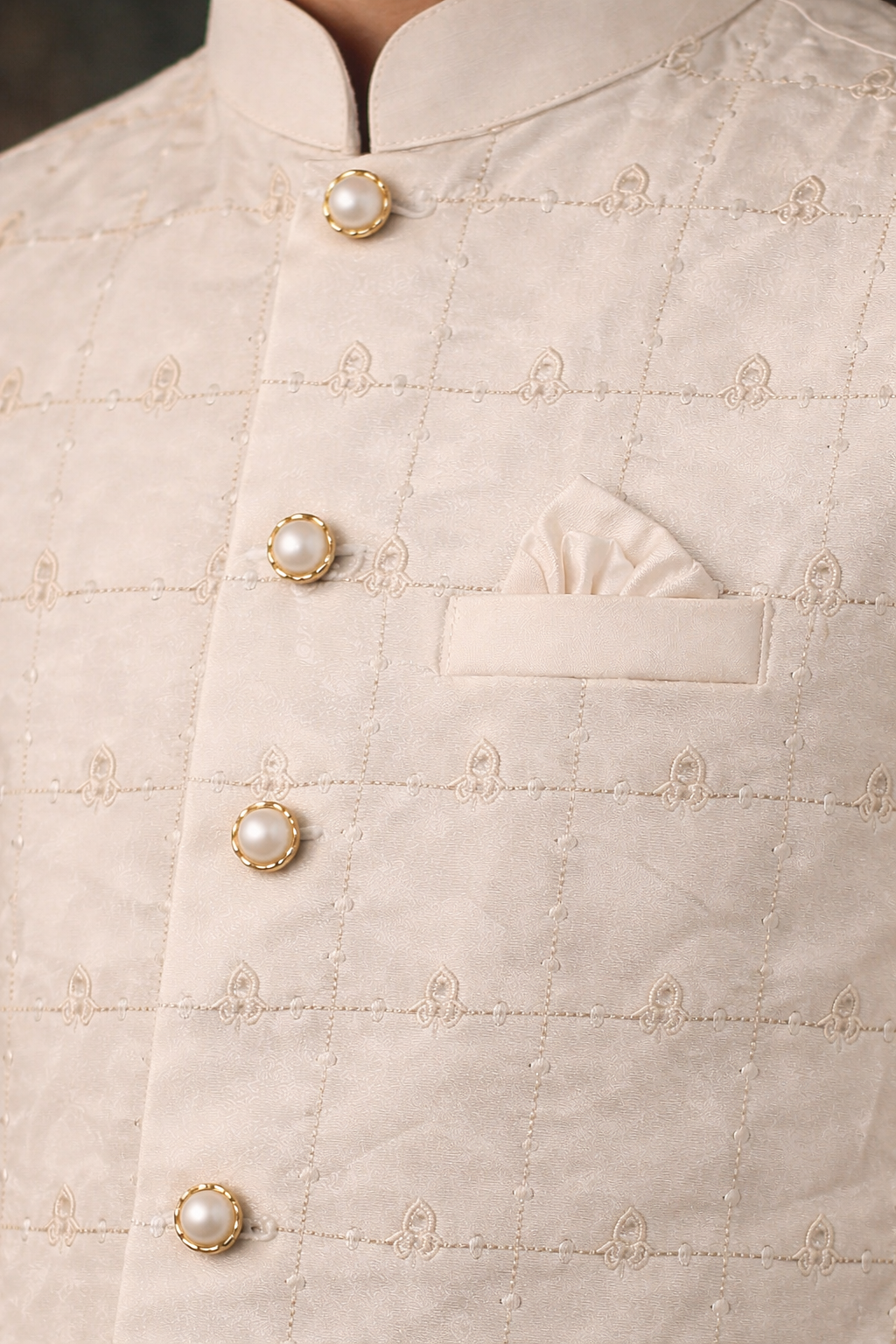 Boys 3 Piece Waistcoat Suit – Kurta Shalwar/Pajama Set - Art 306 Off White - Maa Sadqay