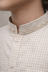 Boys Premium Al karam Cotton Checkered kurta pajama Set -Art 2531 Cream