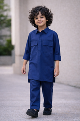 Boys Double Pocket kurta pajama - Electric Blue
