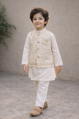 Boys Premium 3 Piece Waistcoat Suit – Kurta Shalwar/Pajama Set - Art 1003D Cream