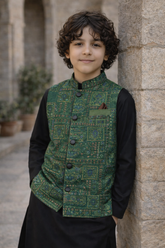 Boys 3 Piece Waistcoat Suit – Kurta Shalwar/Pajama Set - Art 265 Black