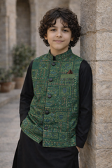 Boys 3 Piece Waistcoat Suit – Kurta Shalwar/Pajama Set - Art 265 Black