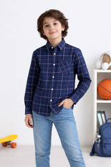 Navy Checkered Double Shirt -White Inner -DS111 - Maa Sadqay