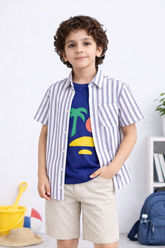 White Striped Double Shirt -Blue Inner -DS112 - Maa Sadqay