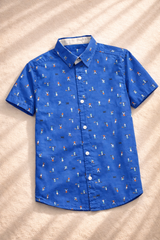 Playful Printed Royal Blue Casual Shirt -BCS01 - Maa Sadqay