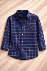 Navy Checkered Double Shirt -White Inner -DS111 - Maa Sadqay