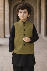 Boys Waistcoat -Olive-WC29 - Maa Sadqay