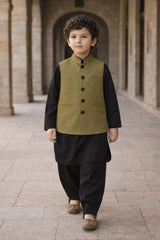 Boys Waistcoat -Olive-WC29 - Maa Sadqay