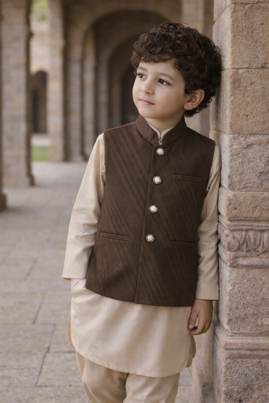 Boys Waistcoat -Brown -WC30 - Maa Sadqay