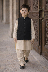 Boys Waistcoat -Textured Black -WC26 - Maa Sadqay
