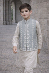 Boys Embroidered Waistcoat Steel Grey -WC04 - Maa Sadqay