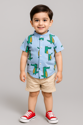 Kids Funky Cotton Shirt with Shorts |Blue Alligator -FS1017