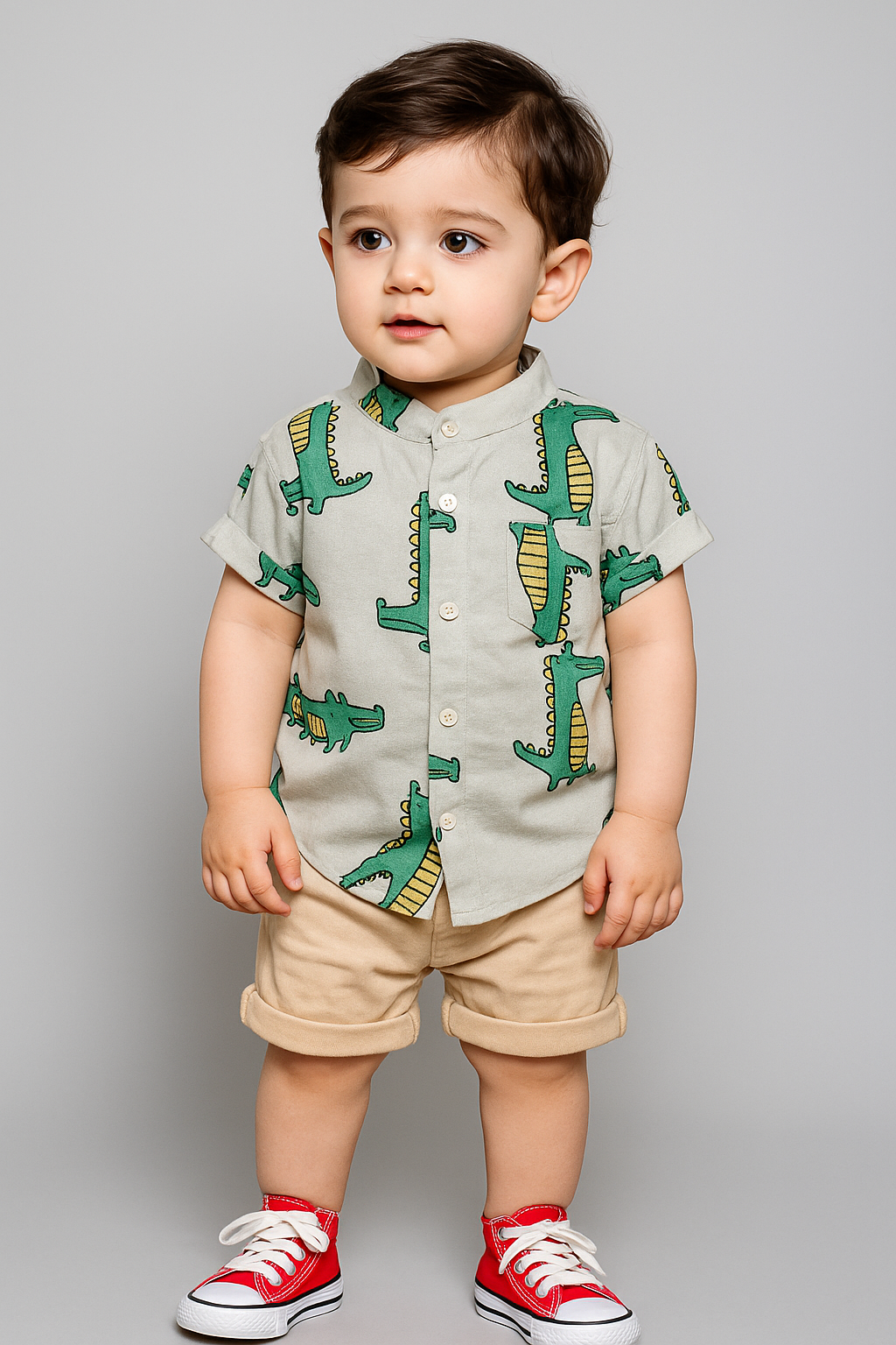 Funky Cotton Shirt with Shorts Set |Green Alligator -FS1011