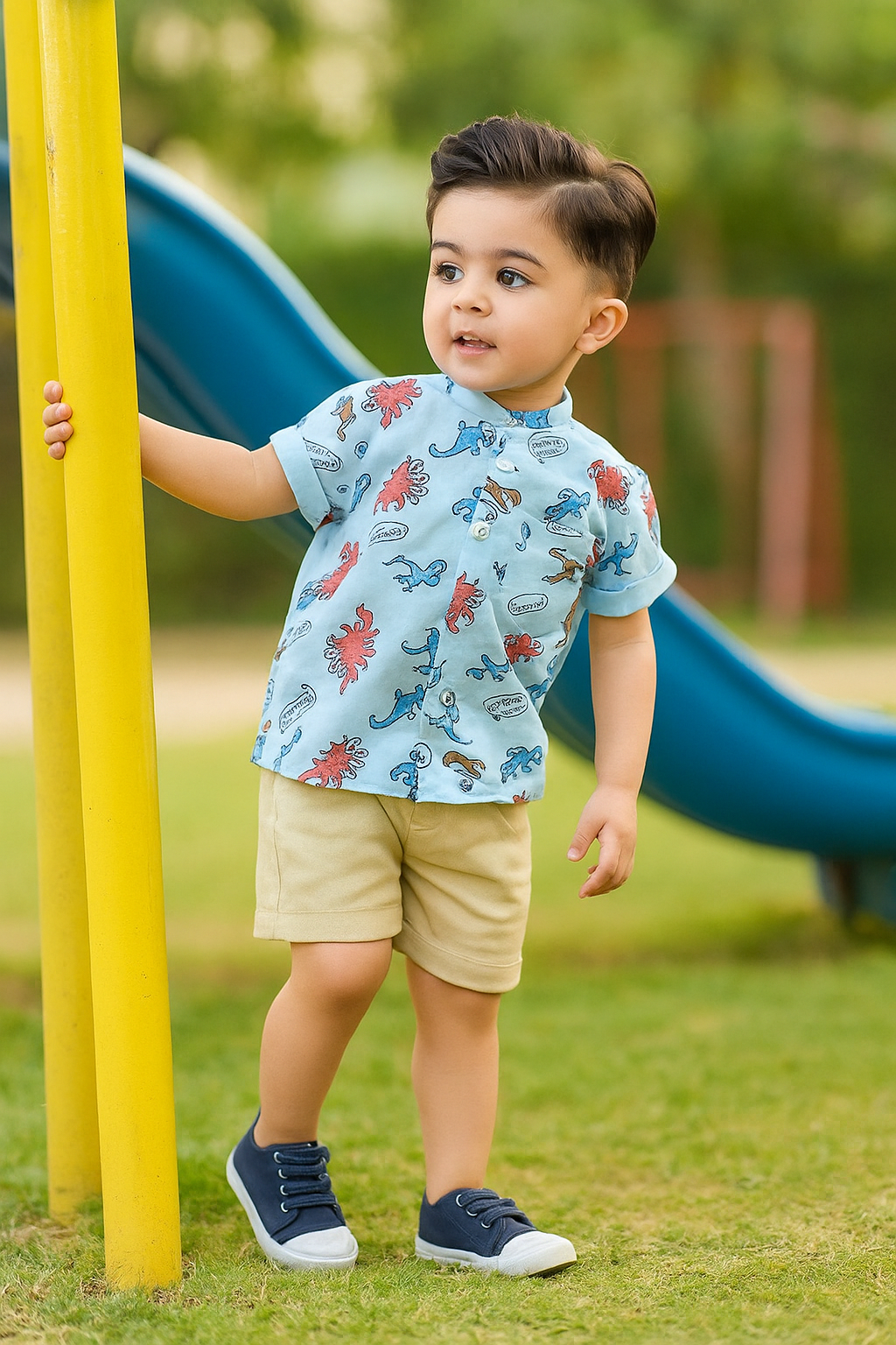 Funky Cotton Shirt with Shorts Set |Sky Trynosuraus -FS1016