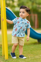 Kids Funky Cotton Shirt with Shorts |Sky Trynosuraus -FS1016 - Maa Sadqay